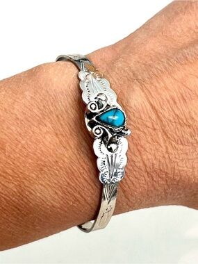 Vintage Genuine Turquoise Silver Bracelet
